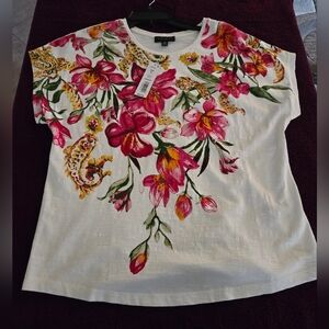 Investments Floral Print Women's Top - Pink and Green